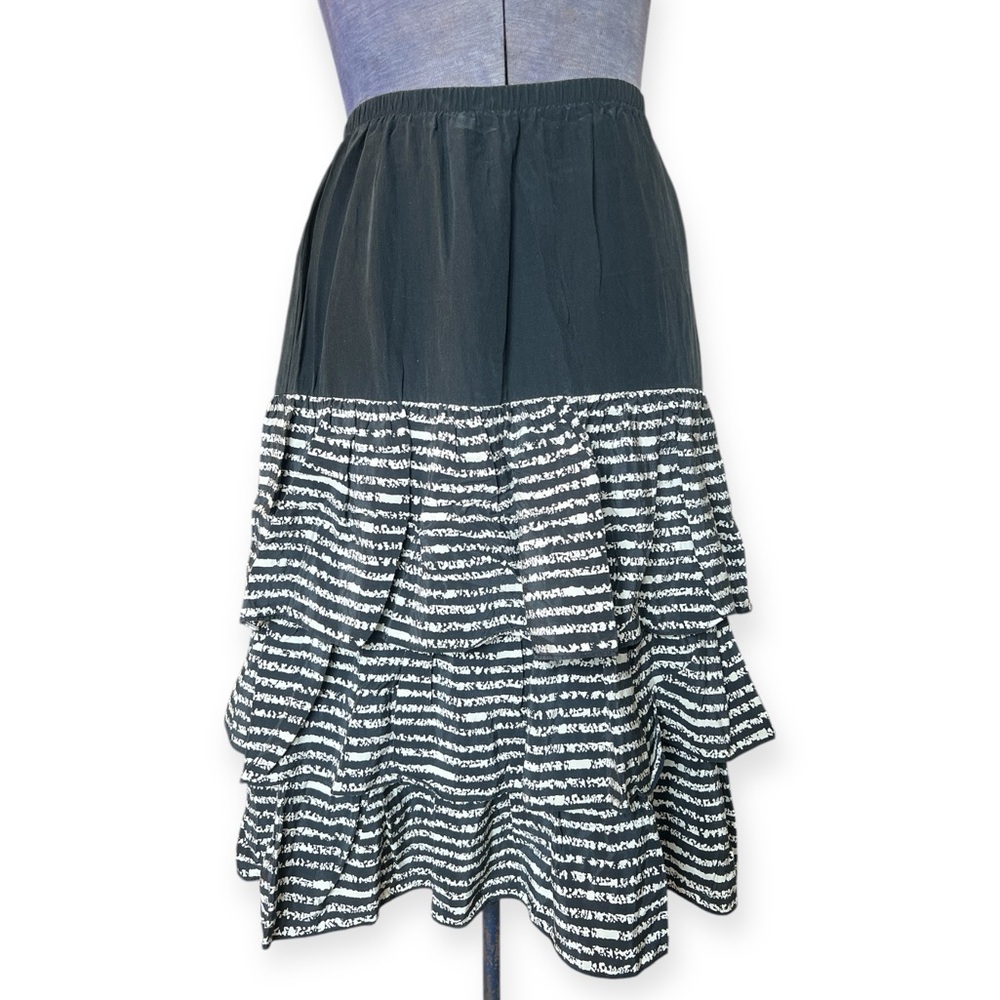 Vintage Silk Layered Ruffle Skirt Black White
